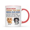 Thank You For Being My Cat Dad Mom Cute Cartoon Cats Looking Up Personalized Mug