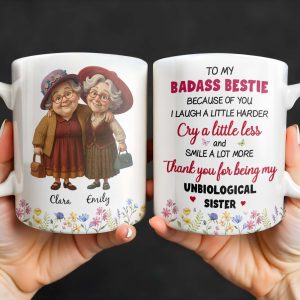 Thank You For Being My Unbiological Sister, Elderly Women & Flowers - Personalized Custom Coffee Mug - BST392_MG