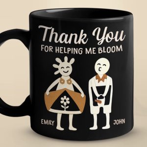 Thank You For Helping Me Bloom - Couple Personalized Custom Black Mug - Gift For Husband Wife, Anniversary