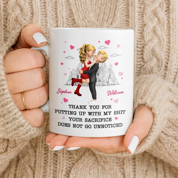 Thank You For Putting Up With My Shit, Couple And Hearts - Personalized Custom Coffee Mug - CPL1363_MG Thank You For Putting Up With My Shit, Couple And Hearts - Personalized Custom Coffee Mug - CPL1363_MG