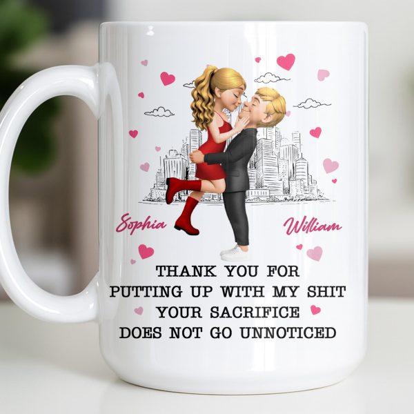 Thank You For Putting Up With My Shit, Couple And Hearts - Personalized Custom Coffee Mug - CPL1363_MG Thank You For Putting Up With My Shit, Couple And Hearts - Personalized Custom Coffee Mug - CPL1363_MG