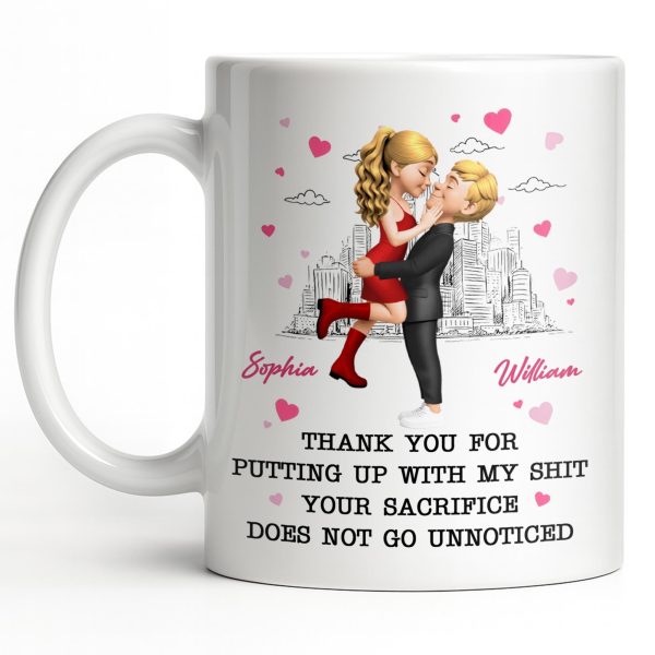 Thank You For Putting Up With My Shit, Couple And Hearts - Personalized Custom Coffee Mug - CPL1363_MG Thank You For Putting Up With My Shit, Couple And Hearts - Personalized Custom Coffee Mug - CPL1363_MG
