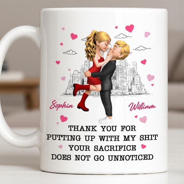 Thank You For Putting Up With My Shit, Couple And Hearts - Personalized Custom Coffee Mug - CPL1363_MG Thank You For Putting Up With My Shit, Couple And Hearts - Personalized Custom Coffee Mug - CPL1363_MG