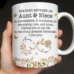 The Bond Between an Aunt & Niece, Butterflies and Flowers - Personalized Custom Coffee Mug - NCE039_MG