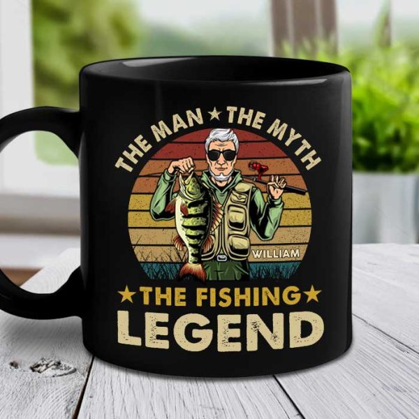 The Fishing Legend - Gift For Dad - Personalized Black Mug The Fishing Legend - Gift For Dad - Personalized Black Mug