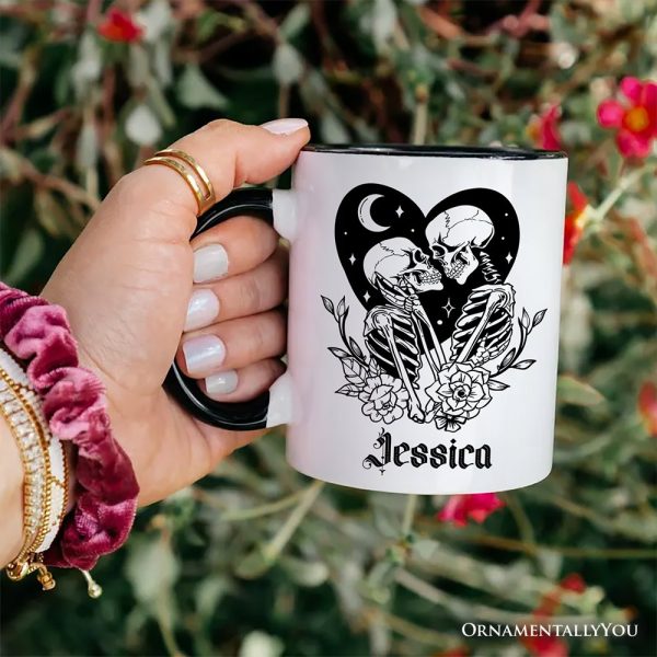 The Lovers Skeletons Personalized Mug, Spooky Gothic Romantic Valentine Gift with Custom Name The Lovers Skeletons Personalized Mug, Spooky Gothic Romantic Valentine Gift with Custom Name