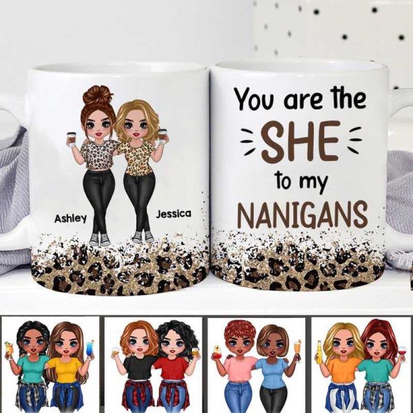 The She To My Nanigans Leopard Besties Personalized Mug The She To My Nanigans Leopard Besties Personalized Mug