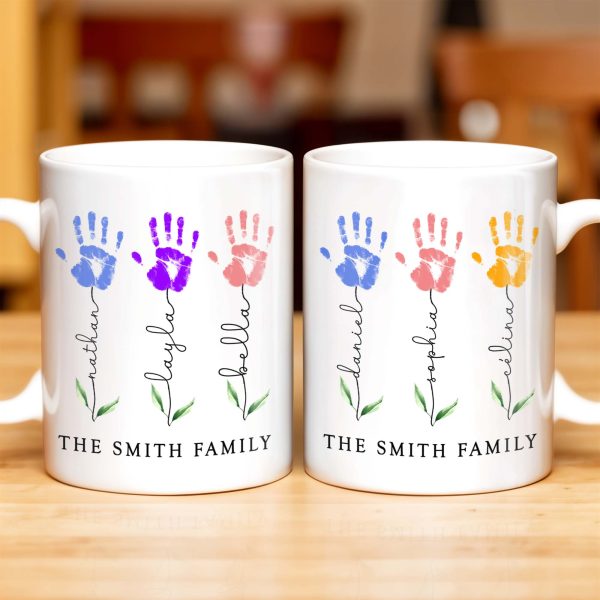 The Smith Family, Handprints and Leaves - Personalized Custom Coffee Mug - FAM310_MG The Smith Family, Handprints and Leaves - Personalized Custom Coffee Mug - FAM310_MG