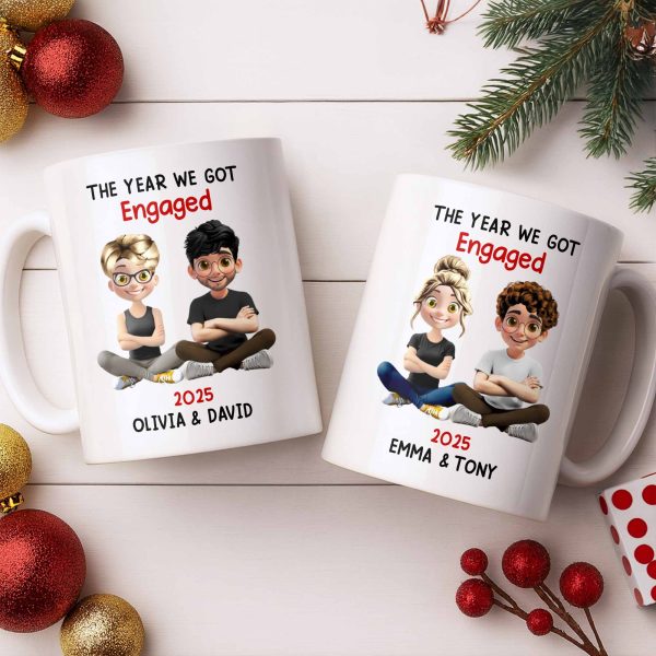 The Year We Got Engaged, Cartoon Couple Design - Personalized Custom Coffee Mug - CPL1150_MG The Year We Got Engaged, Cartoon Couple Design - Personalized Custom Coffee Mug - CPL1150_MG