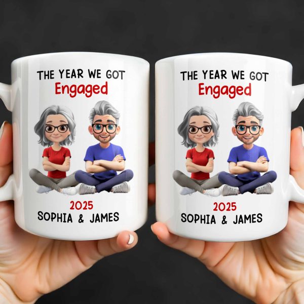 The Year We Got Engaged, Cartoon Couple Design - Personalized Custom Coffee Mug - CPL1150_MG The Year We Got Engaged, Cartoon Couple Design - Personalized Custom Coffee Mug - CPL1150_MG