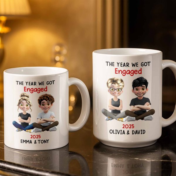 The Year We Got Engaged, Cartoon Couple Design - Personalized Custom Coffee Mug - CPL1150_MG The Year We Got Engaged, Cartoon Couple Design - Personalized Custom Coffee Mug - CPL1150_MG