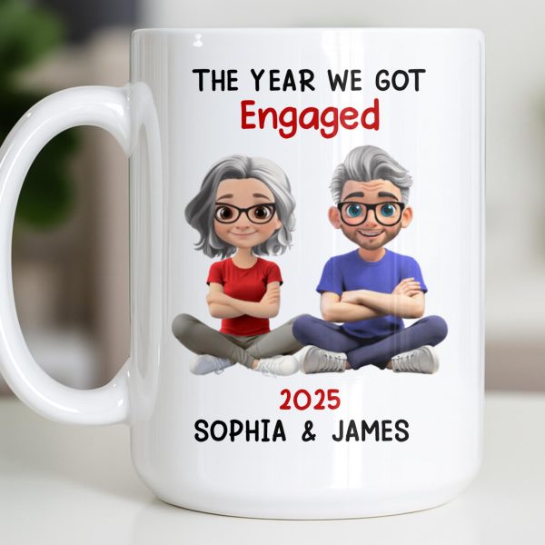 The Year We Got Engaged, Cartoon Couple Design - Personalized Custom Coffee Mug - CPL1150_MG The Year We Got Engaged, Cartoon Couple Design - Personalized Custom Coffee Mug - CPL1150_MG