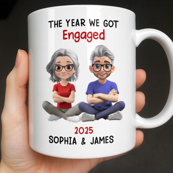 The Year We Got Engaged, Cartoon Couple Design - Personalized Custom Coffee Mug - CPL1150_MG The Year We Got Engaged, Cartoon Couple Design - Personalized Custom Coffee Mug - CPL1150_MG