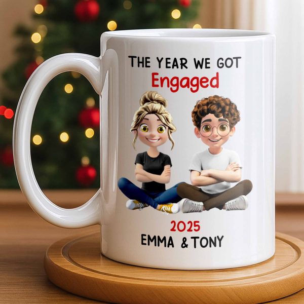 The Year We Got Engaged, Cartoon Couple Design - Personalized Custom Coffee Mug - CPL1150_MG The Year We Got Engaged, Cartoon Couple Design - Personalized Custom Coffee Mug - CPL1150_MG