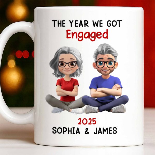 The Year We Got Engaged, Cartoon Couple Design - Personalized Custom Coffee Mug - CPL1150_MG The Year We Got Engaged, Cartoon Couple Design - Personalized Custom Coffee Mug - CPL1150_MG
