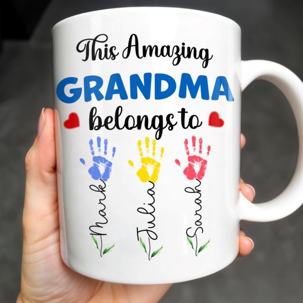 This Amazing Grandma Belongs To, Handprints - Personalized Custom Coffee Mug - GRM067_MG This Amazing Grandma Belongs To, Handprints - Personalized Custom Coffee Mug - GRM067_MG