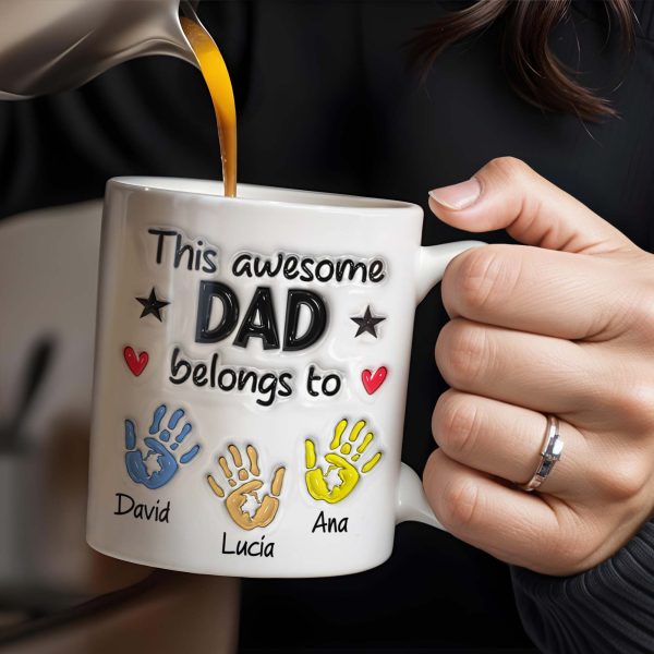 This Awesome Dad Belongs To, Hands, Heart and Star - Personalized Custom Coffee Mug - DAD047_MG This Awesome Dad Belongs To, Hands, Heart and Star - Personalized Custom Coffee Mug - DAD047_MG
