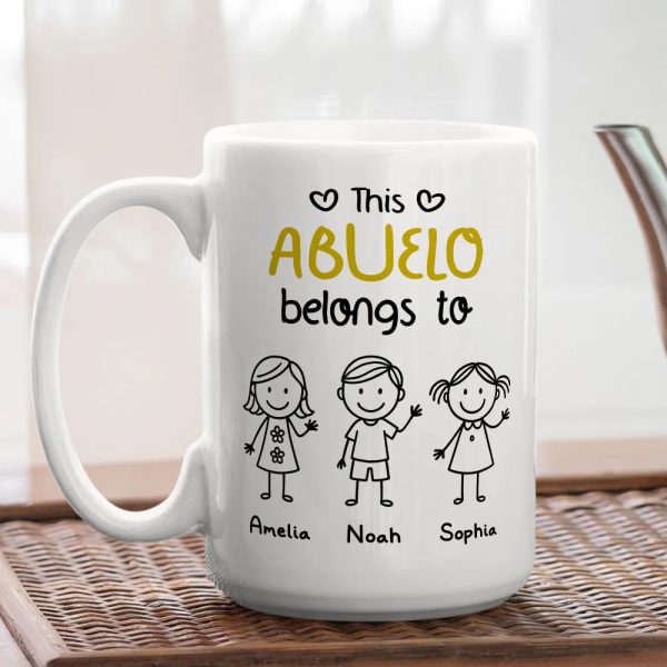 This Grandpa Belongs To Personalized White Ceramic Mug with Grandkids' Names, Cute Gift for Grandfather This Grandpa Belongs To Personalized White Ceramic Mug with Grandkids' Names, Cute Gift for Grandfather