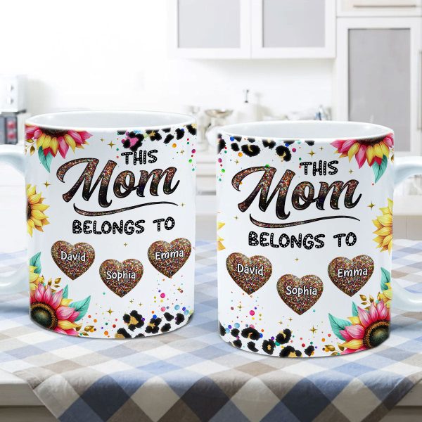This Mom Belongs To Colorful Glitter Personalized Mug