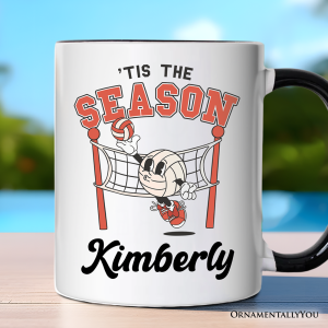 Tis the Season Volleyball Personalized Mug, Retro Vintage Game Day Sports Gift with Custom Name