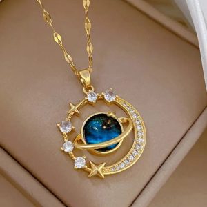 Titanium Steel Star Pendant Necklace in Gold Tone