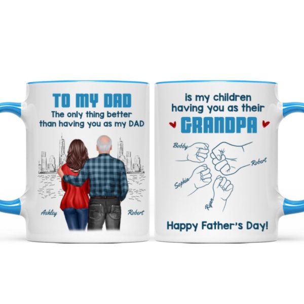 To Dad My Children Having You As Their Grandpa Fist Bump Blue Tone Personalized Mug, Gift For Dad