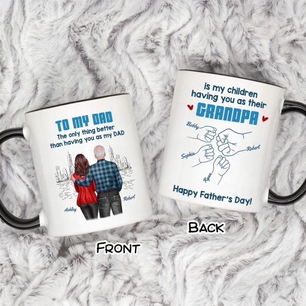 To Dad My Children Having You As Their Grandpa Fist Bump Blue Tone Personalized Mug, Gift For Dad