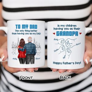To Dad My Children Having You As Their Grandpa Fist Bump Blue Tone Personalized Mug, Gift For Dad