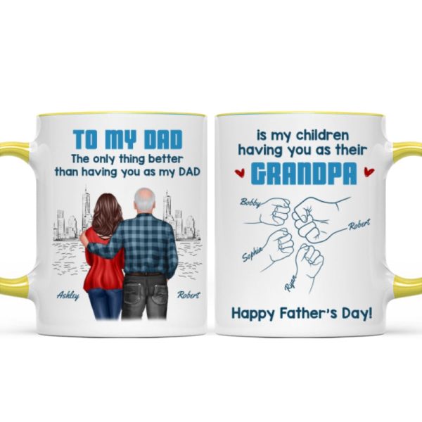 To Dad My Children Having You As Their Grandpa Fist Bump Blue Tone Personalized Mug, Gift For Dad