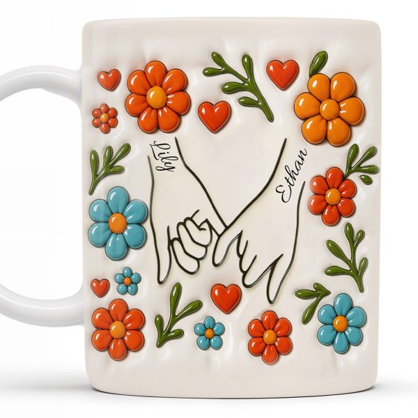 To Mom, Love Grows Here, Hands, Heart and Flowers - Personalized Custom Coffee Mug - CPL377_MG To Mom, Love Grows Here, Hands, Heart and Flowers - Personalized Custom Coffee Mug - CPL377_MG
