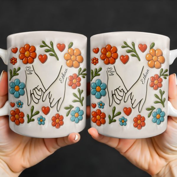 To Mom, Love Grows Here, Hands, Heart and Flowers - Personalized Custom Coffee Mug - CPL377_MG To Mom, Love Grows Here, Hands, Heart and Flowers - Personalized Custom Coffee Mug - CPL377_MG