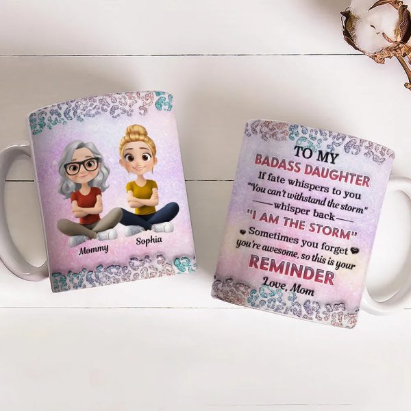 To My Daughter White Ceramic Mug with Cartoon Mom and Daughter Illustration, Sentimental Quote Design, Perfect Gift for Family Love To My Daughter White Ceramic Mug with Cartoon Mom and Daughter Illustration, Sentimental Quote Design, Perfect Gift for Family Love