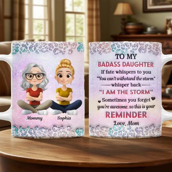 To My Daughter White Ceramic Mug with Cartoon Mom and Daughter Illustration, Sentimental Quote Design, Perfect Gift for Family Love To My Daughter White Ceramic Mug with Cartoon Mom and Daughter Illustration, Sentimental Quote Design, Perfect Gift for Family Love