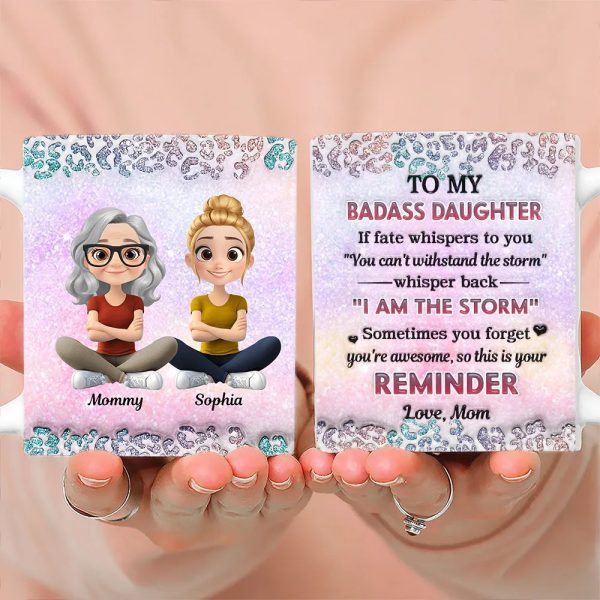 To My Daughter White Ceramic Mug with Cartoon Mom and Daughter Illustration, Sentimental Quote Design, Perfect Gift for Family Love To My Daughter White Ceramic Mug with Cartoon Mom and Daughter Illustration, Sentimental Quote Design, Perfect Gift for Family Love