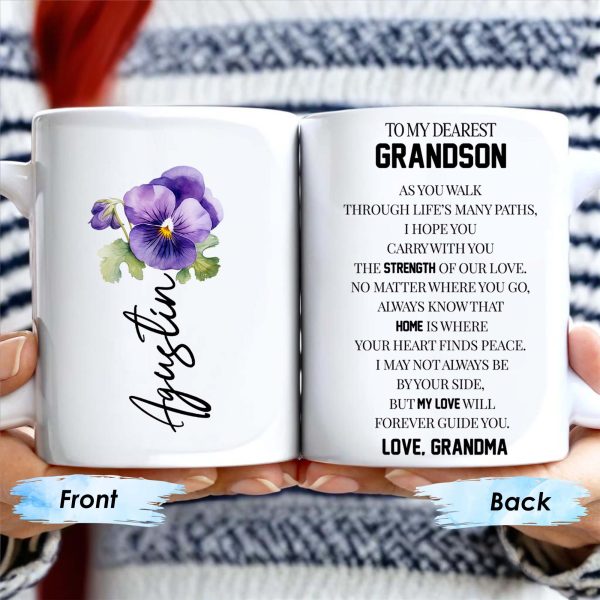 To My Dearest Grandson Love From Grandma With Pansy Flower Design - Personalized Custom Coffee Mug - GSN024_MG To My Dearest Grandson Love From Grandma With Pansy Flower Design - Personalized Custom Coffee Mug - GSN024_MG