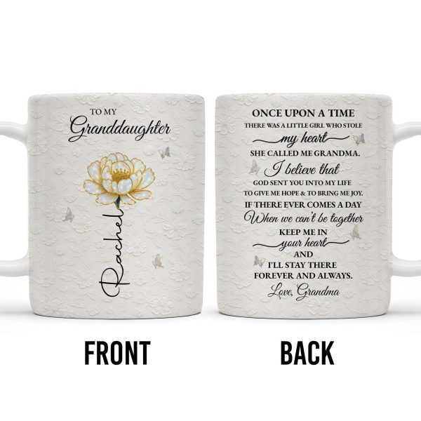 To My Granddaughter, Love Grandma, Beautiful Flower And Butterfly Design - Personalized Custom Coffee Mug - GDT389_MG To My Granddaughter, Love Grandma, Beautiful Flower And Butterfly Design - Personalized Custom Coffee Mug - GDT389_MG