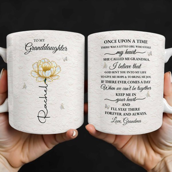 To My Granddaughter, Love Grandma, Beautiful Flower And Butterfly Design - Personalized Custom Coffee Mug - GDT389_MG To My Granddaughter, Love Grandma, Beautiful Flower And Butterfly Design - Personalized Custom Coffee Mug - GDT389_MG
