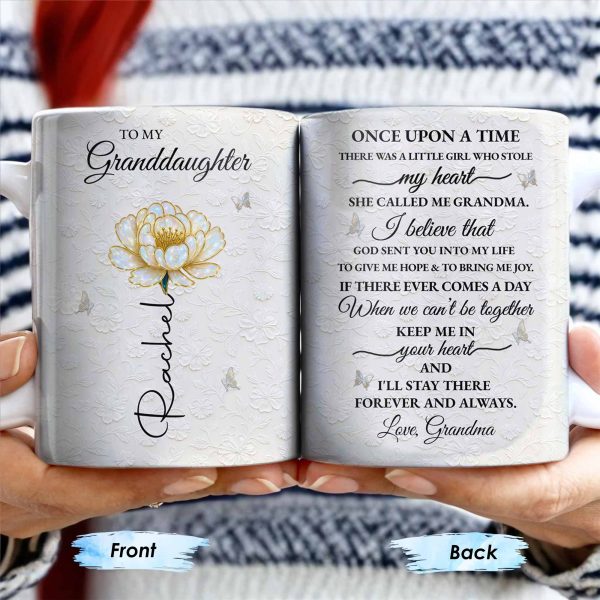To My Granddaughter, Love Grandma, Beautiful Flower And Butterfly Design - Personalized Custom Coffee Mug - GDT389_MG To My Granddaughter, Love Grandma, Beautiful Flower And Butterfly Design - Personalized Custom Coffee Mug - GDT389_MG
