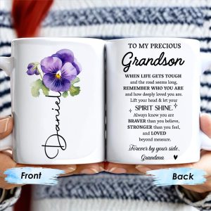 To My Grandson, Forever By Your Side, Encouragement Mug With Pansy Flower - Personalized Custom Coffee Mug - GSN020_MG
