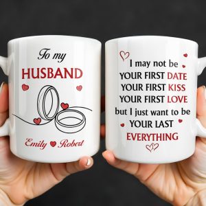 To My Husband, Hearts and Rings Design - Personalized Custom Coffee Mug - CPL1366_MG