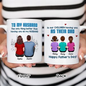 To My Husband Our Children Having You As Their Dad Blue Tone Personalized Mug, Father's Day Gift