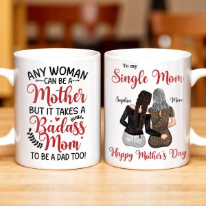 To My Single Mom, Happy Mother's Day, Two Women, Leopard Print - Personalized Custom Coffee Mug - MOM074_MG