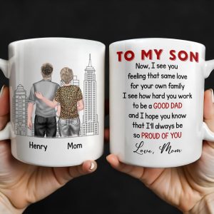 To My Son, City Skyline, People, Good Dad - Personalized Custom Coffee Mug - SON057_MG