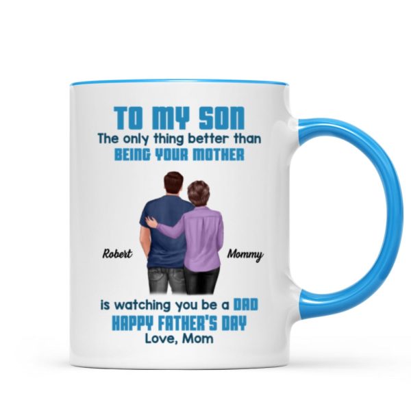 To My Son From Mom Dad Blue Tone Personalized Mug| Heartfelt Father's Day Gift For Son