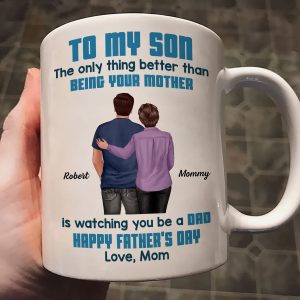 To My Son From Mom Dad Blue Tone Personalized Mug| Heartfelt Father's Day Gift For Son