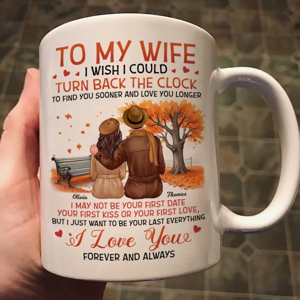 To My Wife Husband Fall Season Couple Sitting Back View Personalized Mug