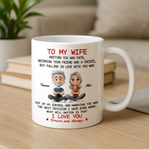 To My Wife Love Quote Ceramic Mug, Personalized Couple Cartoon, Romantic Morning Coffee Unique Gift