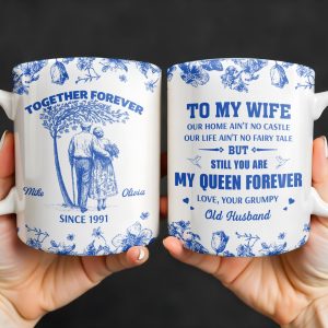To My Wife You Are My Queen Forever Hearts and Birds Design - Personalized Custom Coffee Mug - CPL513_MG