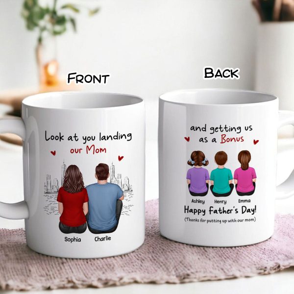 To Our Bonus Dad Funny Gift Personalized Mug, Gift For Bonus Dad