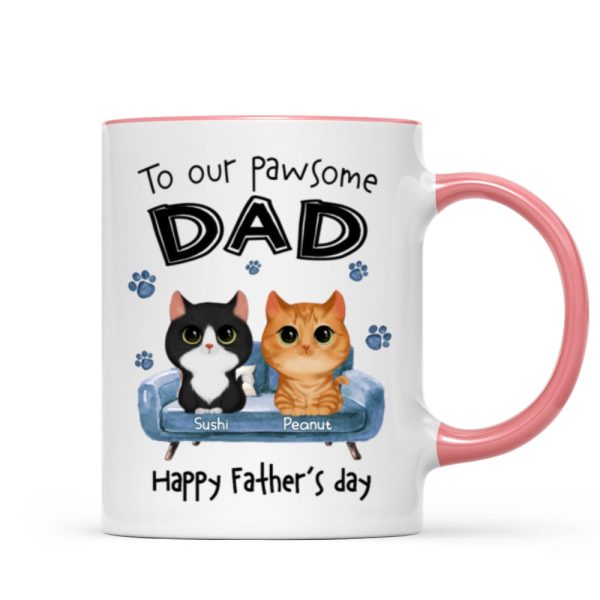 To Pawsome Dad Watercolor Cute Cat Sitting On Sofa Personalized Mug To Pawsome Dad Watercolor Cute Cat Sitting On Sofa Personalized Mug